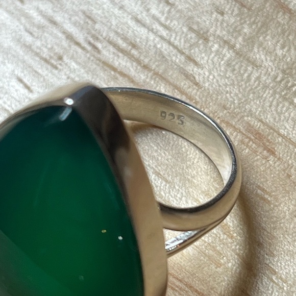 SOLID 925 STERLING SILVER GEMSTONE RING GREEN ONYX SIZE 8 - Picture 3 of 7